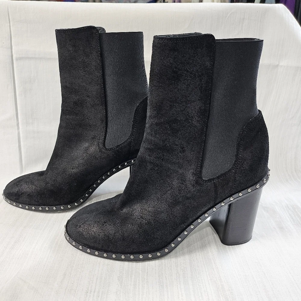 Rag & Bone Romi Black Suede Studded Chelsea Booties Size 39
